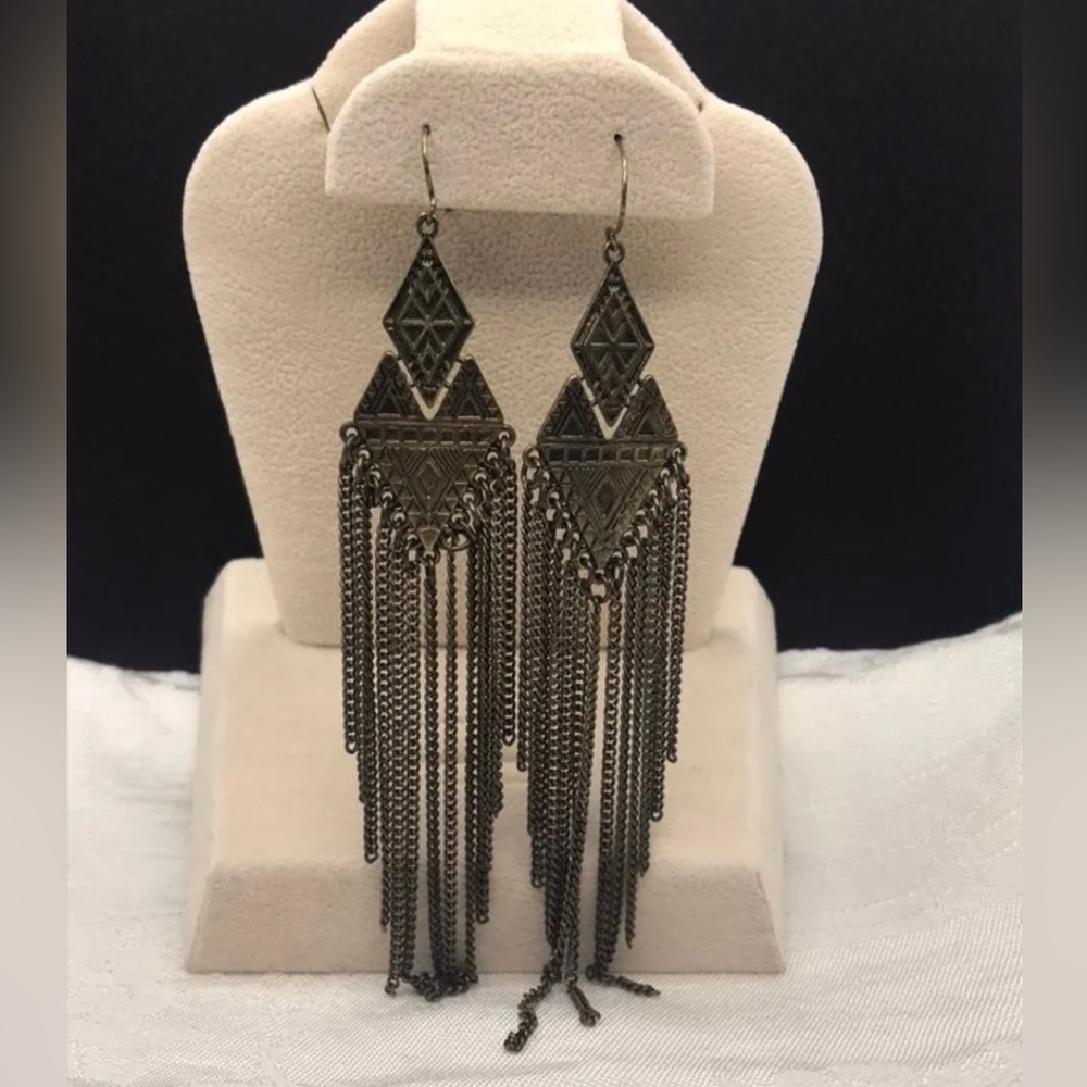 Aztec style long dangle earrings